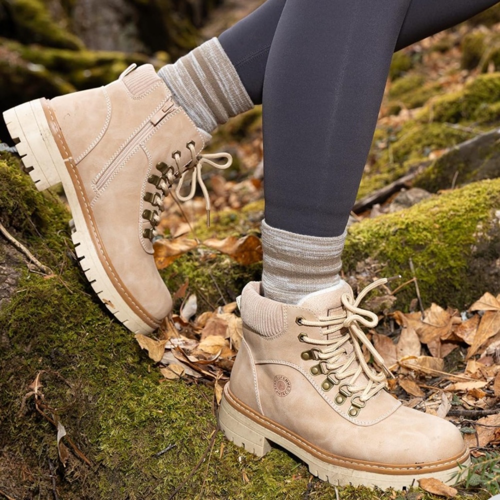 ANJOUFEMME Casual Winter Hiking Boots For Women Outdoor Snow Ankle Boots